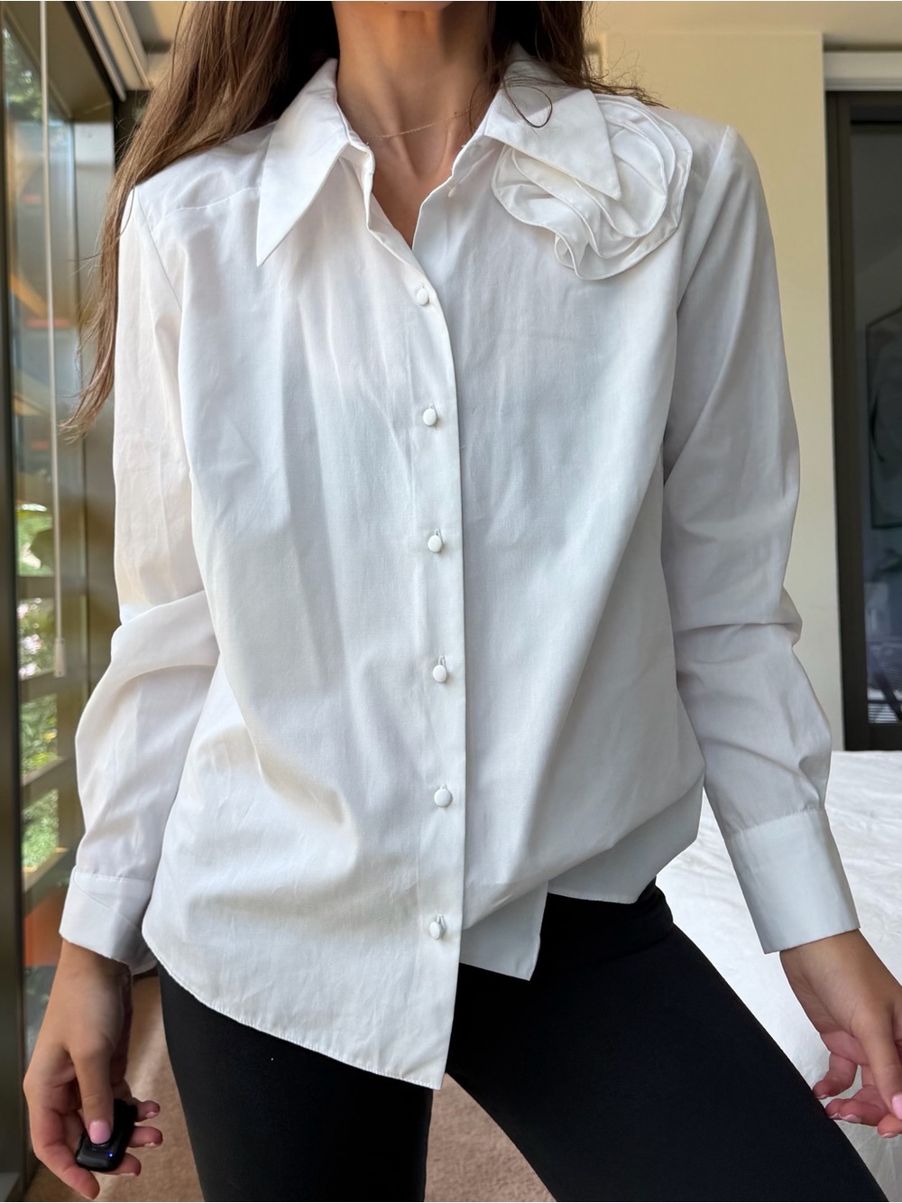 River Island White Button Down Top with Oversized Flower Detail - Picture 1 of 6